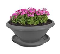 Plant Pot and Saucer as Weatherproof Plant Bowl with Hole - Round 45 cm Plant Pot in Grey as Frost-Proof Flower Pot for Outdoor Use - Large Plant Pot as Grave Jewellery Flower Pot