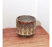Plant Pot, Flower Pot, Ceramic Vase, Indoor, House, Home, Round Planter, Burnt Orange & Sea Green Ripple, 12.5 cm