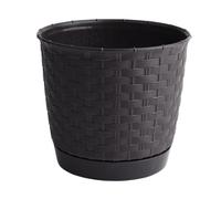 Plant Pot Flowerpot Wave Rattan Look Round Plastic Crystal Modern Decorative Small Medium Large Textured With Matching Saucer (Dark Brown, 2L)
