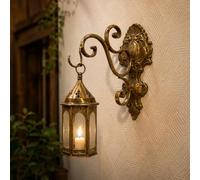 Plant Pot Lantern Hanging Hook Bracket Gold Basket Planter Hanger Metal | Vintage Wall Mounted Rustic Patina Antique Light Weight Strong Ornate