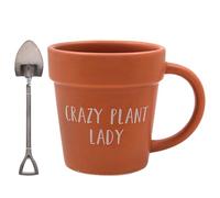 Plant Pot Mug and Shovel Tea Spoon Green Fingers Range, Tea and Coffee Mugs for Hot Drinks | Printed Mug for Kitchen & Home | Reusable Ceramic Cups for Every Occasion (Crazy Plant Lady 4802)