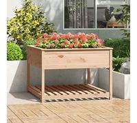Plant Pot with Shelf 111.5 x 111.5 x 81 cm, Solid Pine Wood, Raised Bed for Garden, Patio, Balcony, Robust Flower Box for Plants, Vegetables, Herbs