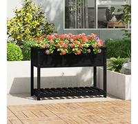 Plant Pot with Shelf, Black, 111.5 x 54 x 81 cm, Solid Pine Wood, Raised Bed for Garden, Balcony & Patio, Ideal for Vegetables and Flowers