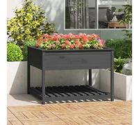 Plant Pot with Shelf, Grey, 111.5 x 111.5 x 81 cm, Solid Pine Wood, Raised Bed for Garden, Balcony and Patio, Robust Flower Box