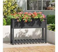 Plant Pot with Shelf, Grey, 111.5 x 34.5 x 81 cm, Solid Pine Wood, Raised Bed for Garden and Balcony, Robust Outdoor Flower Box