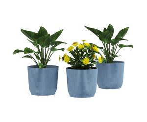 Plant Pots 3pc Blue PP 22x20cm Stackable Round Outdoor Indoor Garden Textured5kg