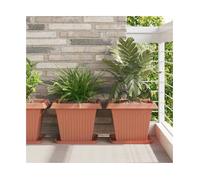 Plant Pots Brick Red 38x38x30cm Plastic Modern Square Drainage Holes Set of 6pcs