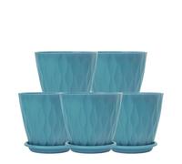 Plant Pots Indoor 15cm Large Flower Pot Set, 5 Pack Plastic Planter with Drainage Holes for Monstera Succulent Peace Lily, Decorative Container
