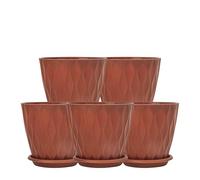 Plant Pots Indoor 15cm Large Flower Pot Set, 5 Pack Plastic Planter with Drainage Holes for Monstera Succulent Peace Lily, Decorative Container