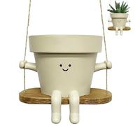 Plant Pots Indoor, Swinging Plant Pot, Hanging Planter, 4 Inch Swing Hanging Plant Holder, Smile Face Cute Plant Pots with Rope, Indoor Plants Succulent Pots Sitting Sway Pots