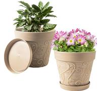 Plant Pots Indoor w/Drainage & Saucer, 2Pack 10 inch Flower Pots Outdoor Planters for Indoor Plants, Garden Pots Planters for Outdoor Plants, Home Decor, Cactus, Succulents Pot Imitation Terracotta