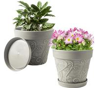 Plant Pots Indoor w/Drainage & Saucer, 2Pack 10 inch Flower Pots Outdoor Planters for Indoor Plants, Garden Pots Planters for Outdoor Plants, Home Decor, Cactus, Succulents Pot Imitation Terracotta