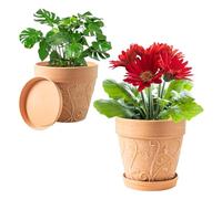 Plant Pots Indoor w/Drainage & Saucer, 2Pack 7/8 inch Flower Pots Outdoor Planters for Indoor Plants, Garden Pots Planters for Outdoor Plants, Home Decor, Cactus, Succulents Pot Imitation Terracotta