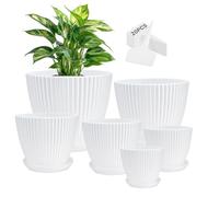 Plant Pots Indoor with Drainage Holes and Tray Saucers- 6Sizes Flower Succulent Pots - 6 Pack Planters with 20pcs Plant Labels, Ideal for House Plants Outdoor Flowers, Modern White