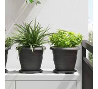 Plant Pots Set 24 Black Plastic Ø22x18cm Lightweight Drainage Holes Succulents