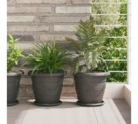 Plant Pots Set 6pc Black Plastic Ø26 x 21.5cm Lightweight Drainage Holes Durable