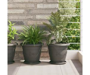Plant Pots Set 6pc Black Plastic Ø26 x 21.5cm Lightweight Drainage Holes Durable