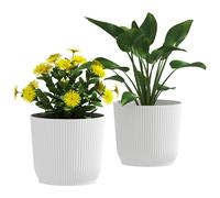 Plant Pots Set of 2 White 22x20cm PP Stackable Indoor Outdoor Garden NoAssembly