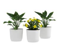 Plant Pots Set of 3 White PP 22x20cm Stackable Round Indoor Outdoor for Balcony