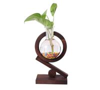 Plant Propagation Station, Desktop Hydroponics Air Planter Holder With 1 Bulb Beaker Glass Vase, Plant Terrarium With Wooden Stand, Desktop Retro Plants Terrarium Vase For Hydroponic Flowers (C)