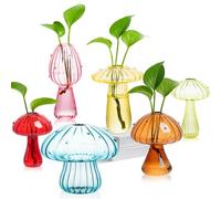 Plant Propagation Station, Set of 6 Colored Mushroom Vase, Propagation Stations, Small Plant Terrarium, Unique Crystal Mushroom Jars for Plants for Hydroponics Home Garden Office Decoration (Colorful)
