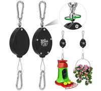 Plant Pulleys for Hanging Plants, Auto Raise and Lower, Heavy Duty Retractable Hangers, Adjustable Hook for Garden Baskets, Pots, Watering, or Bird Feeders (Black, 2 Pack)