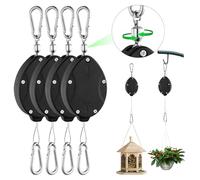 Plant Pulleys Hanging Plants Heavy Duty Retractable Plant Hangers Outdoor Upgraded Adjustable Height Wheel Auto Raise and Pull Downm Plant Pulley Set for Garden Baskets Pots & Birds Feeder 4 Pcs