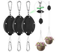 Plant Pulleys Hanging Plants Heavy Duty Retractable Plant Hangers Outdoor Upgraded Adjustable Height Wheel Auto Raise and Pull Downm Plant Pulley Set for Garden Baskets Pots & Birds Feeder 4 Pcs