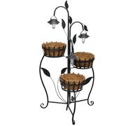 Plant Rack Brown/Black Coconut Fiber & Cast Iron 47x48x109cm 3 Baskets Solar LED