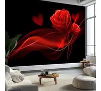 Plant Red Rose Heart Non-Woven Wallpaper 400 x 280 cm Bedroom Wall Mural, Black Photo Wallpaper Poster Wall Covering for Children’s Room Home Restaurant Living Room Hallway