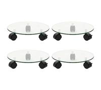 Plant Roller 4 Pieces Tempered Glass 28 cm Round with 360° Rotating Wheels and Brake, Versatile for Balcony, Patio, Living Room and Garden, Sturdy Flower Stand for Indoor and Outdoor Use