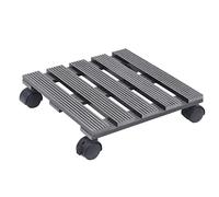 Plant Roller Set of 2 Grey WPC 30 x 30 x 7.5 cm with 360° Rotating Wheels and Brakes, Maximum Load 100 kg for Balcony, Patio, Garden and Indoor Use