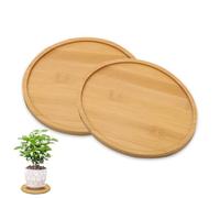 Plant Saucers, 2Pcs Round Wooden Tray, 15.5cm Round Plant Saucer, Bamboo Pot for Indoors Outdoor Garden, Bamboo Trays, Wooden Serving Tray, Circular Trays for Coaster, Tea, Coffee, Cake, Fruit