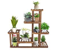 Plant Shelf Indoor Outdoor Plants Stand 6 Tiers Portable Flower Pot Ladder, Standing Garden Shelf for Plants Wooden Plant Pot Stand Storage Rack for Balcony Living Room Garden 72 X 72 X 20cm
