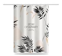 Plant Shower Curtain Mould Proof Resistant 200 x 220 cm (79 x 87 Inch), Waterproof Shower Curtains Minimalism Polyester Fabric Bathroom Curtains with Hooks, Weighted Hem, Quick-Drying (LB1232)