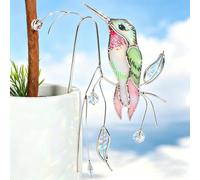 Plant Stakes Stained Glass Hummingbird Suncatcher,Stained Glass Hummingbird Suncatcher for Planter Decoration Hummingbird Gifts Garden Decorations for Outdoor Indoor Home Garden Party Decoration