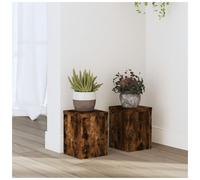 Plant Stand 2pc Smoked Oak Engineered Wood Tiered 15x15x20cm Indoor Outdoor Set