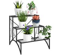 Plant Stand 3-Tier Black Metal Ladder 60x60x60cm Vintage Rustproof Display Shelf