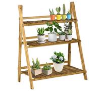 Outsunny 3-Tier Folding Wooden Flower Stand Plant Display for Garden Patio - Brown - Fir Wood - 80L x 37W x 93H (cm)