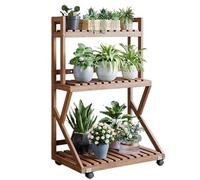 Plant Stand 3-Tier Plants Stand Indoor, Rustic Flower Display Shelf Rack for Multiple Plants, Tall Ladder Shelf with Wheels, Wooden Plant Pot Holder for Home Office Garden (Walnut-50cm/19.7)