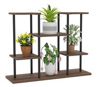 Plant Stand 80x24x61.5cm Black Carbonised Steel & Fir Wood 4-Tier Display Shelf
