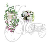 Plant Stand Bicycle Antique White Metal 77x26x50 cm Vintage Scrollwork 3-Holder