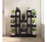 Plant Stand Black Solid Pine Wood 104.5 x 25 x 109.5 cm with Multiple Shelves Flower Shelf for Balcony Patio Living Room Garden for Stylish Plant Decoration and Greenery