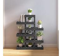 Plant Stand Grey Solid Pine 85 x 25 x 109.5 cm Flower Stand with Multiple Shelves for Balcony Patio Living Room Garden Decoration and Greenery