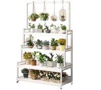Plant Stand Hanging Plant Stand Indoor Outdoor - Tall Metal Shelf Display Holder for Plants Multiple - Ladder Flower Potted Rack for Living Room, Patio, Balcony,Black,4 Tie（White-4 Tiers 103cm/40.6）