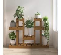 Plant Stand, Honey Brown, Solid Pine Wood, 104.5 x 25 x 77.5 cm, Flower Shelf with Multiple Shelves for Balcony, Patio, Living Room, Garden