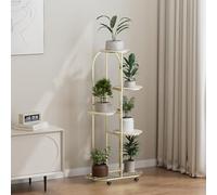 Plant Stand Indoor Outdoor, 5 Tier Corner Tall Outdoor Plant Shelf for Multiple Plants, Tall Metal & Wood Multi-Tier Plant Shelf Rack, Heavy Duty Flower Pot Stand Display Rack for Patio Garden -gold