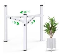 Plant Stand Indoor Outdoor,Iron Support Stand,Adjustable Flower Decor Shelf Fit For 8-12 Inch Large Ceramic Planter,Iced Beverage Dispensers And Dog Raised Bowls Rack For Garden Living Room-White