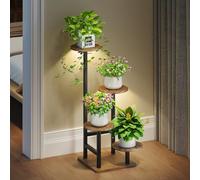 Plant Stand Indoor with Grow Light,4-Tiered Tall Plant Stand Indoor, Metal Plant Shelf with Hanging Basket Hook and Adjustable Light, Ideal for Living Room, Garden, Patio (Black Brown)