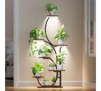 Plant Stand Indoor with Grow Lights - Lighted Indoor Plant Shelf, 57" 7 Tier Corner Plant Stands for Indoor Growing, Tall Flower Display Shelf, Metal S-Shaped Holder for Living Room, Bedroom, Black